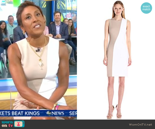 Color-Block Sleeveless Sheath Dress by Calvin Klein worn by Robin Roberts on Good Morning America