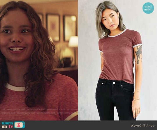 Corner Shop Cartwheel Ringer Tee worn by Jessica Davis (Alisha Boe) on 13 Reasons Why