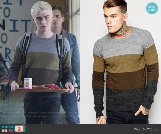 Diesel Crew Knit Sweater K-Calib-A Block Stripe worn by Alex Standall (Miles Heizer) on 13 Reasons Why