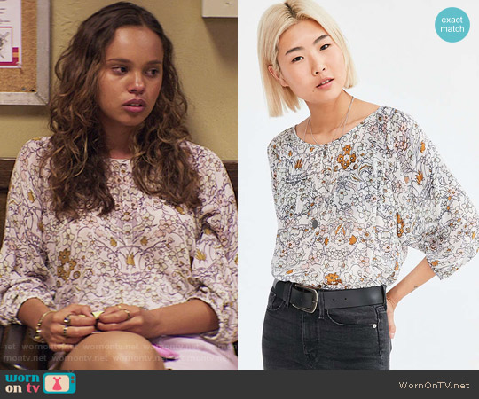 Ecote Floral Pintucked Dolman Blouse worn by Jessica Davis (Alisha Boe) on 13 Reasons Why