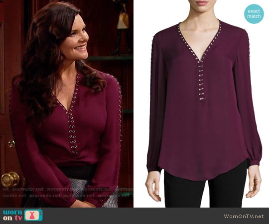 Haute Hippie Sagat Split-Sleeve Silk Blouse worn by Katie Logan (Heather Tom) on The Bold and the Beautiful