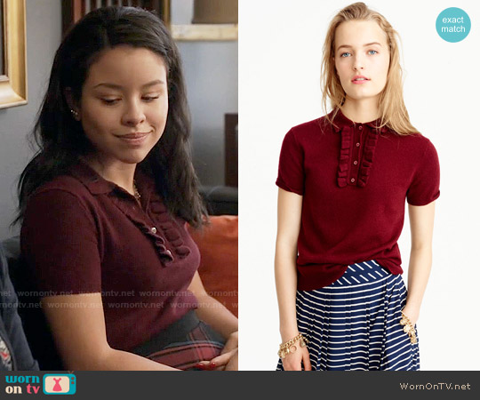 J. Crew Italian cashmere ruffle polo sweater worn by Mariana Foster (Cierra Ramirez) on The Fosters