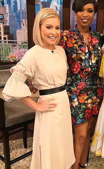 Kelly’s white balloon sleeve dress on Live With Kelly