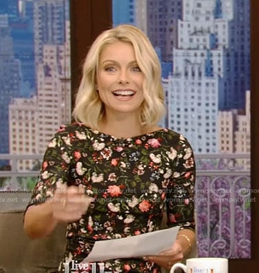 Kelly’s black floral print dress on Live With Kelly