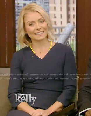 Kelly's blue v-neck dress on Live With Kelly