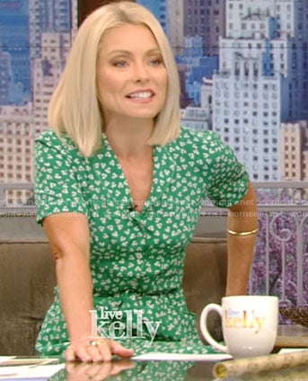 Kelly’s green floral v-neck dress on Live With Kelly