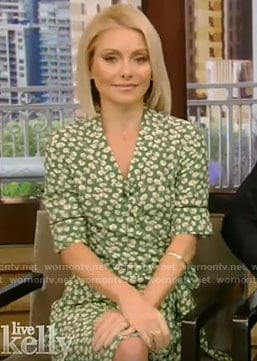 Kelly's green floral wrap dress on Live With Kelly