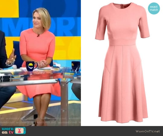 Half-Sleeve Wool Crepe Dress by Lela Rose worn by Amy Robach on Good Morning America