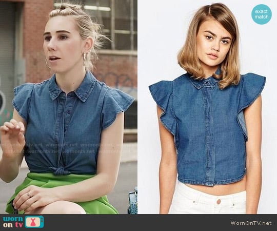 Lost Ink Frill Sleeve Denim Shirt worn by Shoshanna Shapiro (Zosia Mamet) on Girls