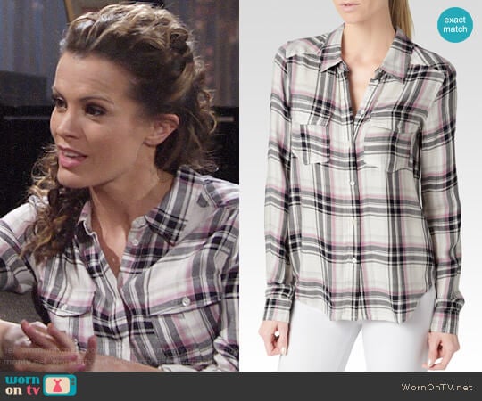 Paige Mya Shirt in Cream / Evening Blue / Orchid worn by Chelsea Lawson (Melissa Claire Egan) on The Young and the Restless