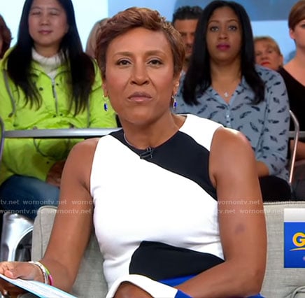 Robin’s white colorblock sleeveless dress on Good Morning America