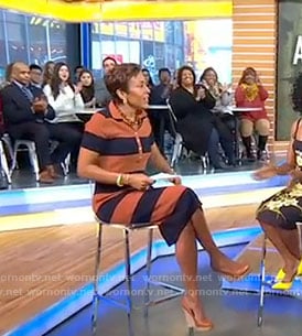 Robin’s orange and navy striped polo dress on Good Morning America