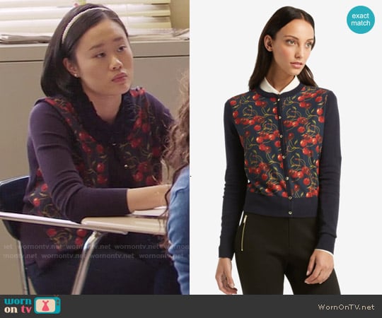 Ted Baker Perl Cheerful Cherry Cardigan worn by Courtney Crimsen (Michele Selene Ang) on 13 Reasons Why