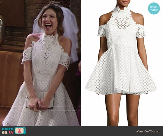 Thurley Be Mine Lace Cold-Shoulder Dress worn by Chloe Mitchell (Elizabeth Hendrickson) on The Young and the Restless