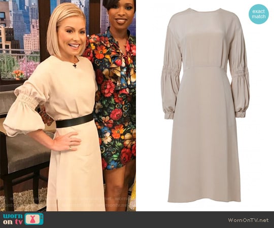 Balloon Sleeve Silk Crepe Dress by Tibi worn by Kelly Ripa on Live with Kelly and Mark