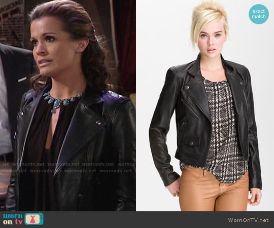 Truth and Pride Perforated Leather Biker Jacket worn by Chelsea Lawson (Melissa Claire Egan) on The Young and the Restless