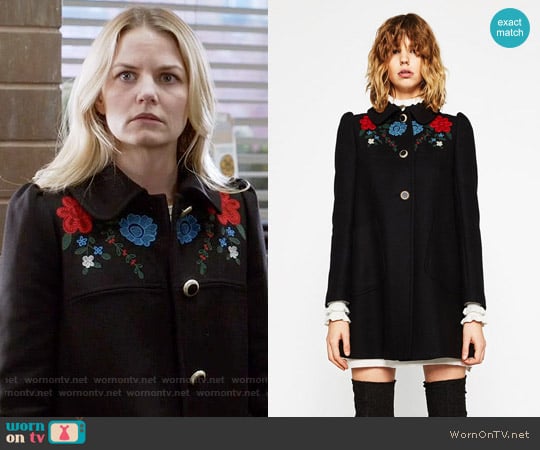 Zara Coat with Embroidered Yoke worn by Emma Swan (Jennifer Morrison) on Once Upon A Time