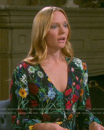 Abby’s black floral v-neck dress on Days of our Lives