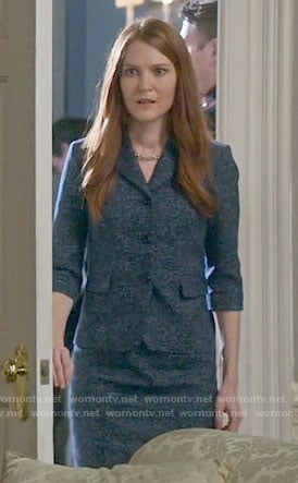 Abby’s blue tweed jacket and dress on Scandal