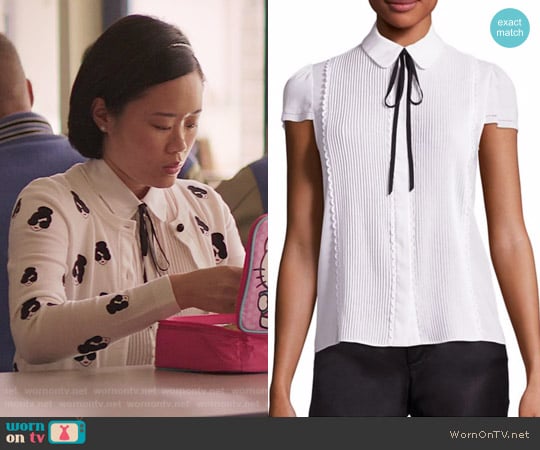 Alice + Olivia Kelsey Pleated Tie-Neck Blouse worn by Courtney Crimsen (Michele Selene Ang) on 13 Reasons Why