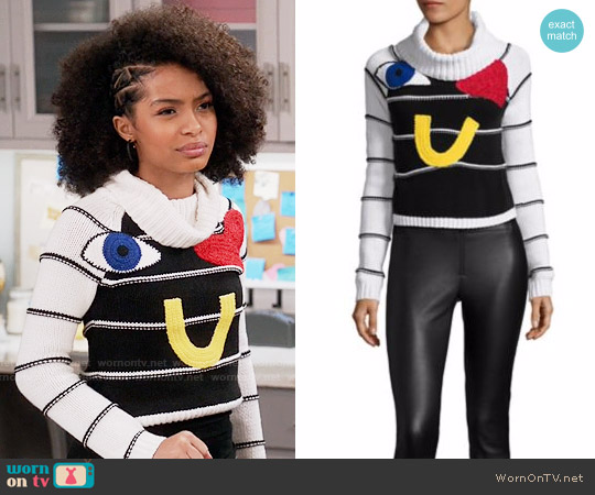 Alice + Olivia Zita Sweater worn by Zoey Johnson (Yara Shahidi) on Black-ish