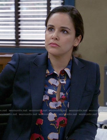 Amy’s blue floral blouse on Brooklyn Nine-Nine