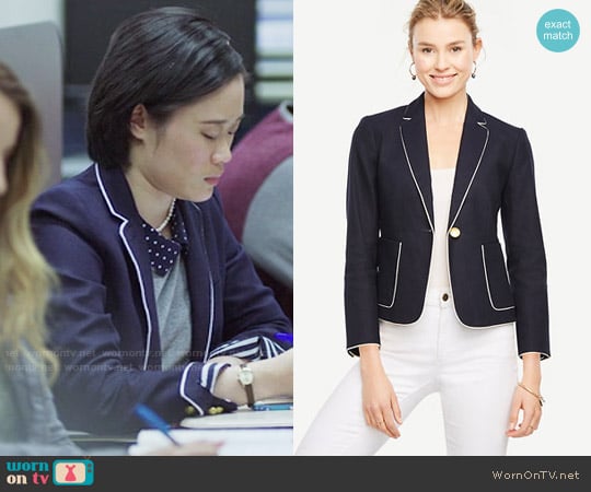 Ann Taylor Piped Linen Blend Blazer worn by Courtney Crimsen (Michele Selene Ang) on 13 Reasons Why