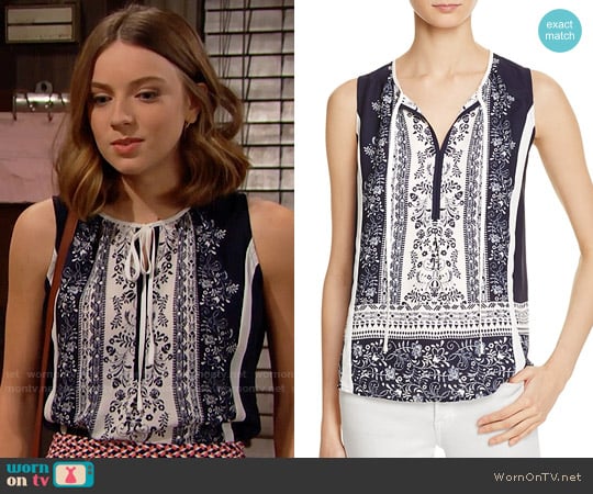 Aqua Floral Border Print Top worn by Coco Spectra (Courtney Grosbeck) on The Bold and the Beautiful