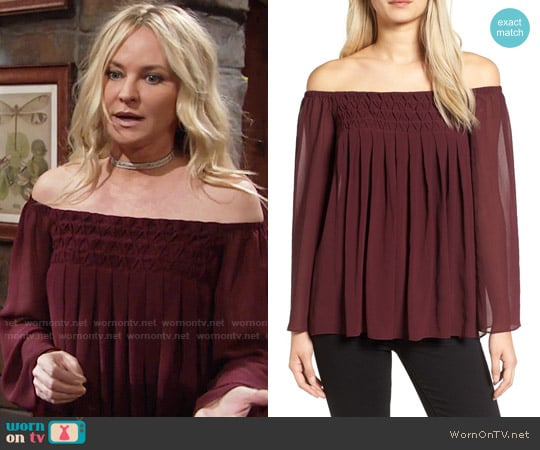 Bailey 44 Helena Off Shoulder Top worn by Sharon Newman (Sharon Case) on The Young and the Restless