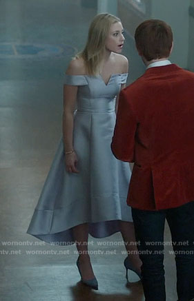 Betty’s high-low off-shoulder dress on Riverdale
