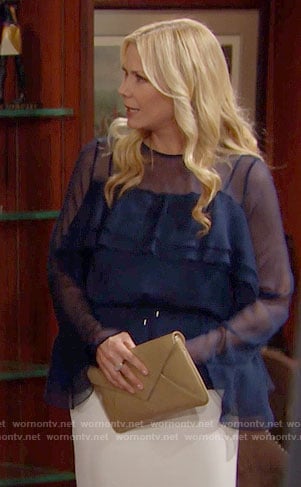 Brooke’s sheer blue ruffled blouse on The Bold and the Beautiful