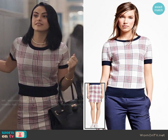 Brooks Brothers Merino Wool Plaid Sweater and Skirt worn by Veronica Lodge (Camila Mendes) on Riverdale