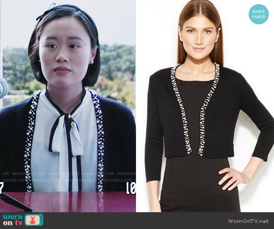 Calvin Klein Shrug with Pearl Detail worn by Courtney Crimsen (Michele Selene Ang) on 13 Reasons Why