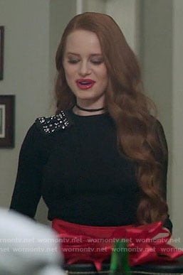 Cheryl's black sweater with embellished bows on Riverdale