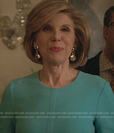 Diane’s turquoise blue dress on The Good Fight