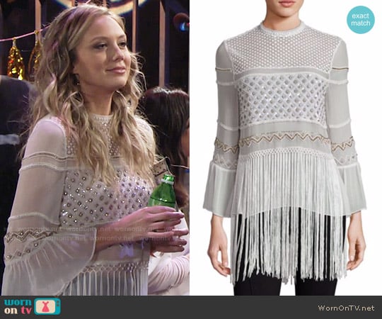 Elie Tahari Aislin Silk Fringe Hem Blouse worn by Abby Newman (Melissa Ordway) on The Young and the Restless