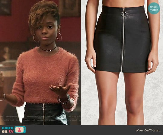 Forever 21 Zipper Faux Leather Mini Skirt worn by Josie McCoy (Ashleigh Murray) on Riverdale