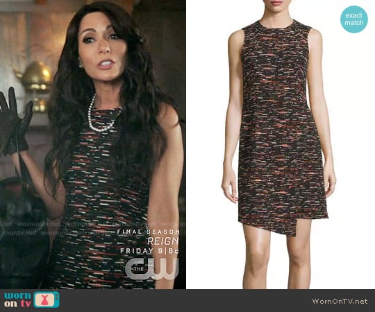 GREY by Jason Wu Sleeveless Tweed Dress w/ Asymmetric Hem worn by Hermione Lodge (Marisol Nichols) on Riverdale