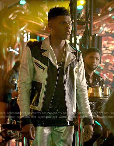 Hakeem's metallic colorblock leather jacket on Empire