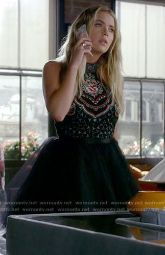 Hanna’s black embroidered dress on Pretty Little Liars