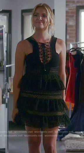 Hanna's black lace-up dress on Pretty Little Liars