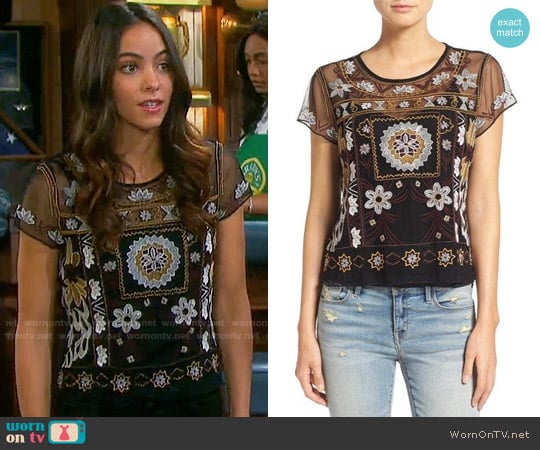 Hinge Embroidered Mesh Short Sleeve Top worn by Ciara Brady (Victoria Konefal) on Days of our Lives