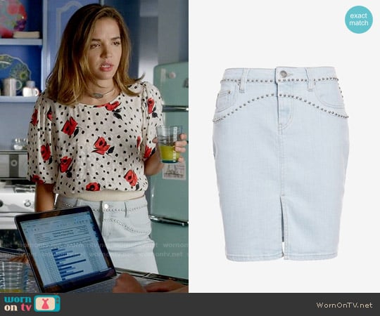 IRO Naomi Denim Skirt worn by Cassandra (Georgie Flores) on Famous in Love