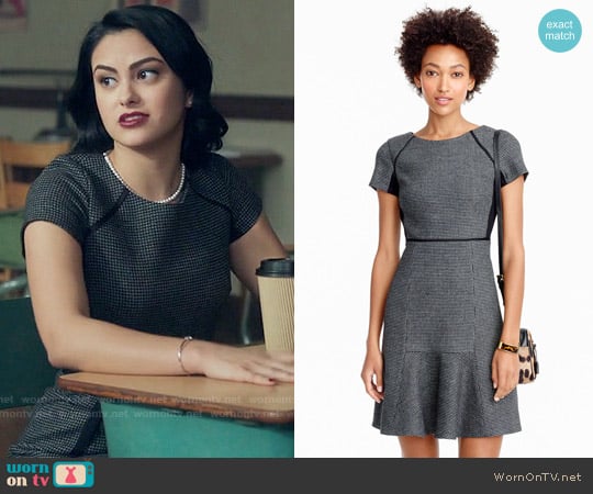 J. Crew Checkered flutter dress worn by Veronica Lodge (Camila Mendes) on Riverdale