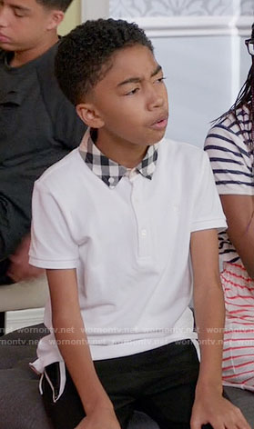 Jack's white polo shirt with checked collar on Black-ish