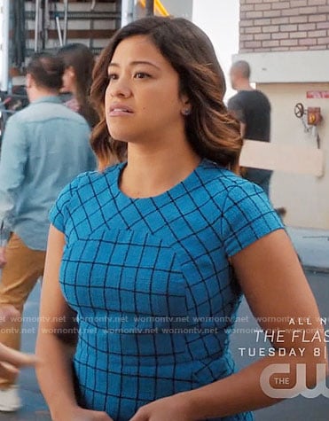 Jane's blue windowpane print dress on Jane the Virgin