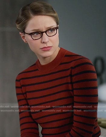 Kara's orange and navy striped sweater on Supergirl