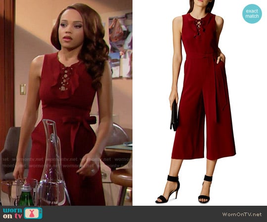 Karen Millen Lace-Up Crop Jumpsuit worn by Nicole Avant (Reign Edwards) on The Bold and the Beautiful