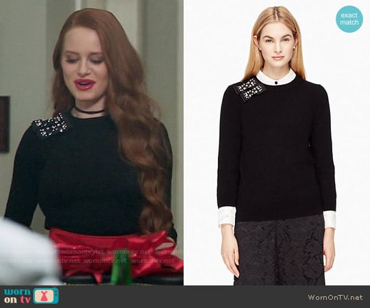 Kate Spade Embellished Bow Sweater worn by Cheryl Blossom (Madelaine Petsch) on Riverdale