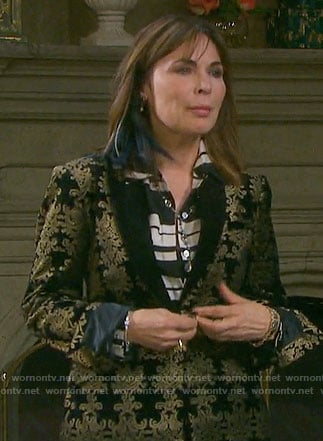 Kate’s black and gold damask patterned velvet suit on Days of our Lives